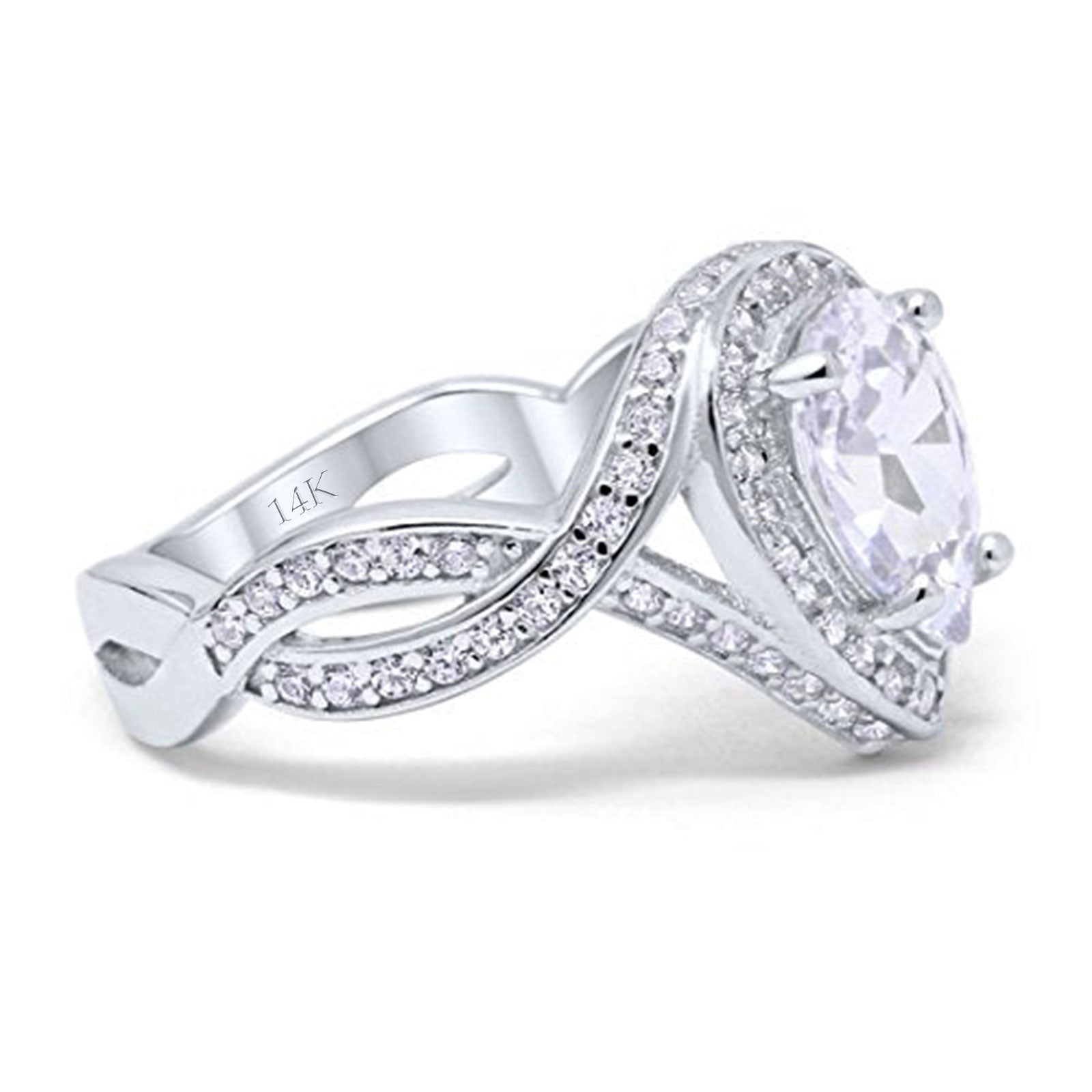 14K White Gold Teardrop Pear Bridal Simulated CZ Wedding Engagement Ring Size-7