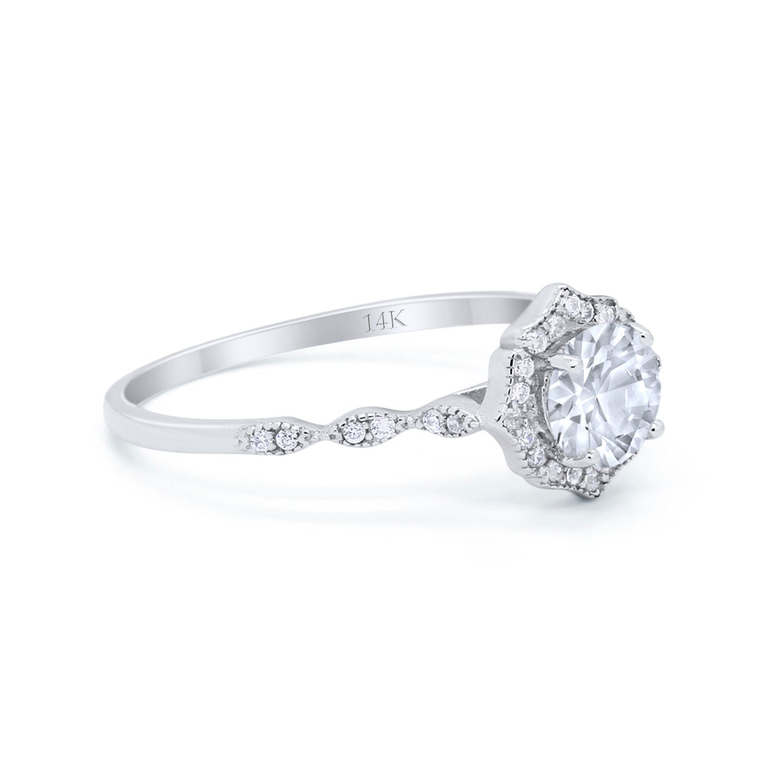 14K White Gold Round Petite Dainty Bridal Wedding Engagement Ring Simulated CZ Size-7