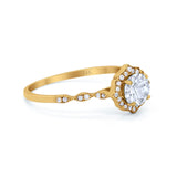 14K Yellow Gold Round Petite Dainty Bridal Wedding Engagement Ring Simulated CZ Size-7