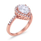 14K Rose Gold Halo Teardrop Bridal Filigree Ring Simulated Cubic Zirconia
