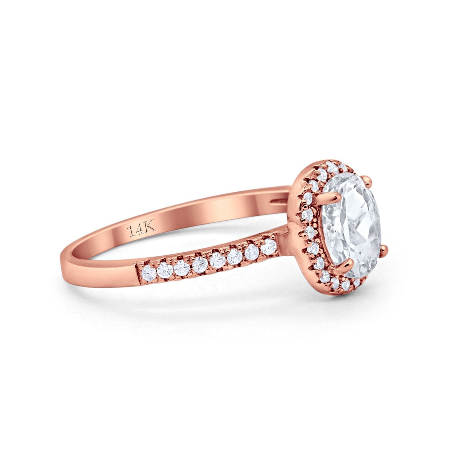 14K Rose Gold Halo Engagement Ring Oval Round Simulated Cubic Zirconia Size-7