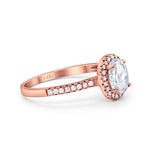 14K Rose Gold Halo Engagement Ring Oval Round Simulated Cubic Zirconia Size-7