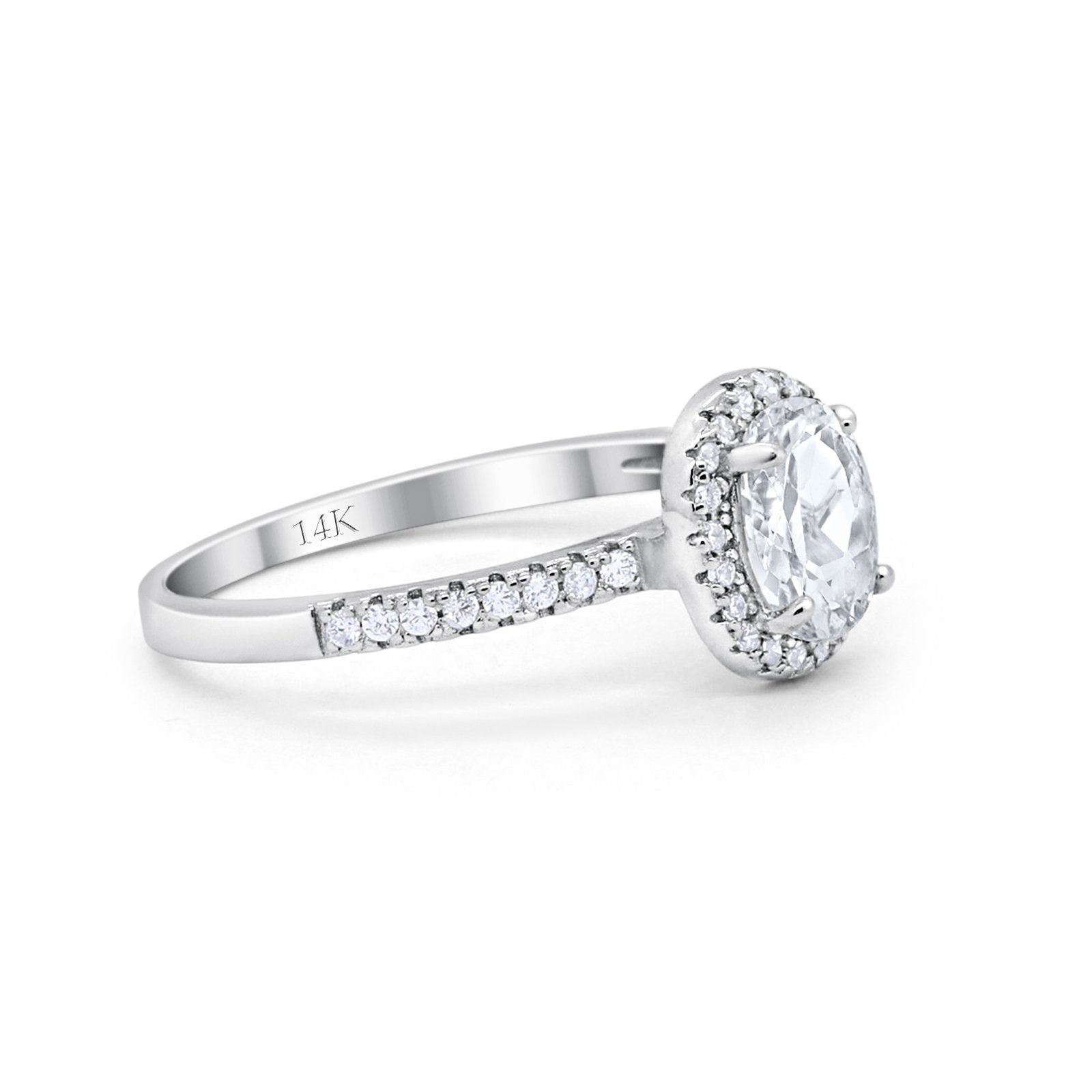 14K White Gold Halo Engagement Ring Oval Round Simulated Cubic Zirconia