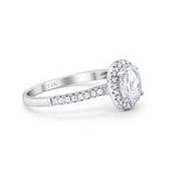 14K White Gold Halo Engagement Ring Oval Round Simulated Cubic Zirconia
