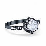 14K Black Gold Halo Floral Art Deco Engagement Rings Round CZ Size 7