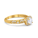 14K Yellow Gold Halo Round Bridal Wedding Engagement Ring Simulated CZ Size-7