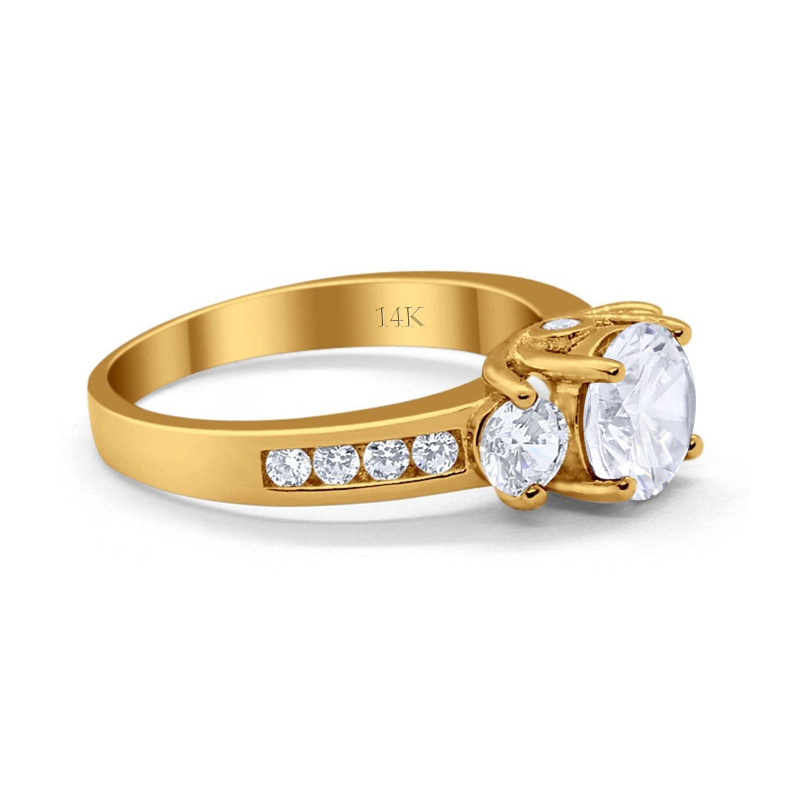14K Yellow Gold Three Stone Wedding Ring Simulated Cubic Zirconia Size-7