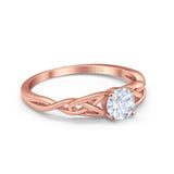 14K Rose Gold Round Solitaire Trinity Bridal Simulated CZ Wedding Engagement Ring Size-7
