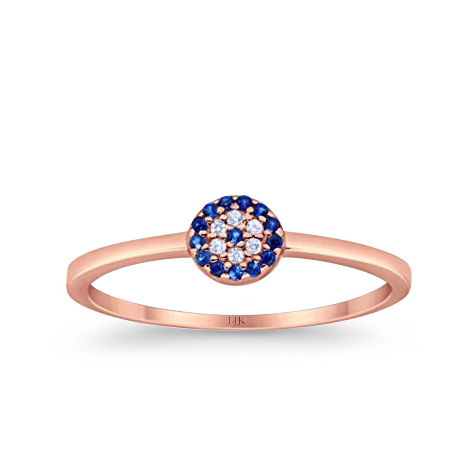 14K Rose Gold Evil Eye Simulated Blue Sapphire Round Bridal CZ Wedding Engagement Ring Size-7