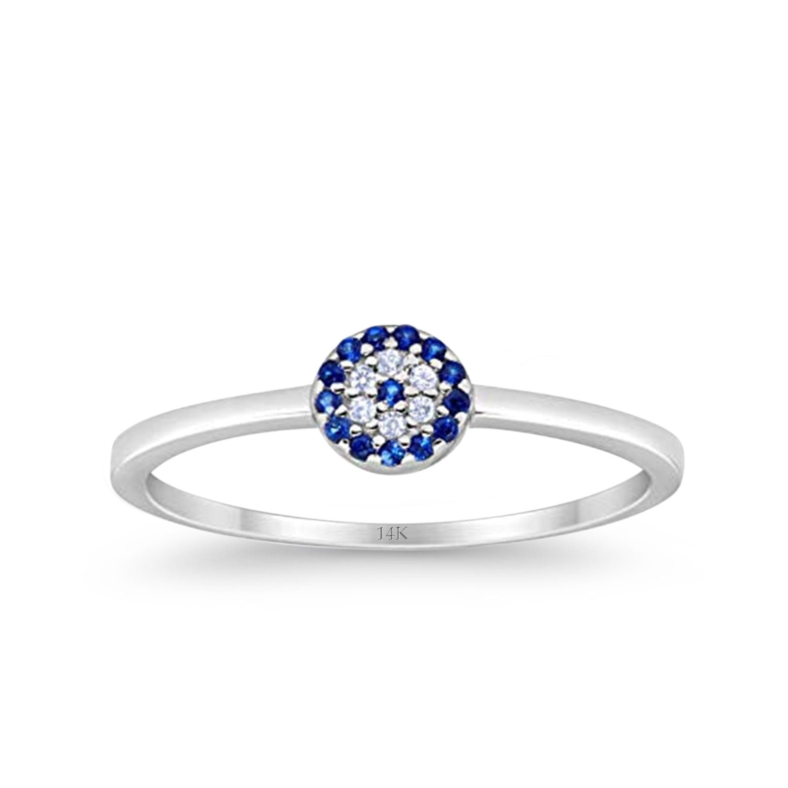 14K White Gold Evil Eye Simulated Blue Sapphire Round Bridal CZ Wedding Engagement Ring Size-7