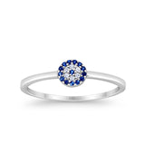 14K White Gold Evil Eye Simulated Blue Sapphire Round Bridal CZ Wedding Engagement Ring Size-7