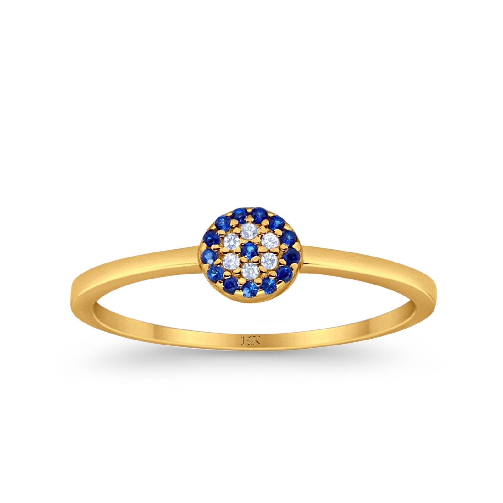 14K Yellow Gold Evil Eye Simulated Blue Sapphire Round Bridal CZ Wedding Engagement Ring Size-7