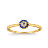 14K Yellow Gold Evil Eye Simulated Blue Sapphire Round Bridal CZ Wedding Engagement Ring Size-7