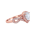 14K Rose Gold Teardrop Art Deco Wedding Ring Simulated Cubic Zirconia Size-7