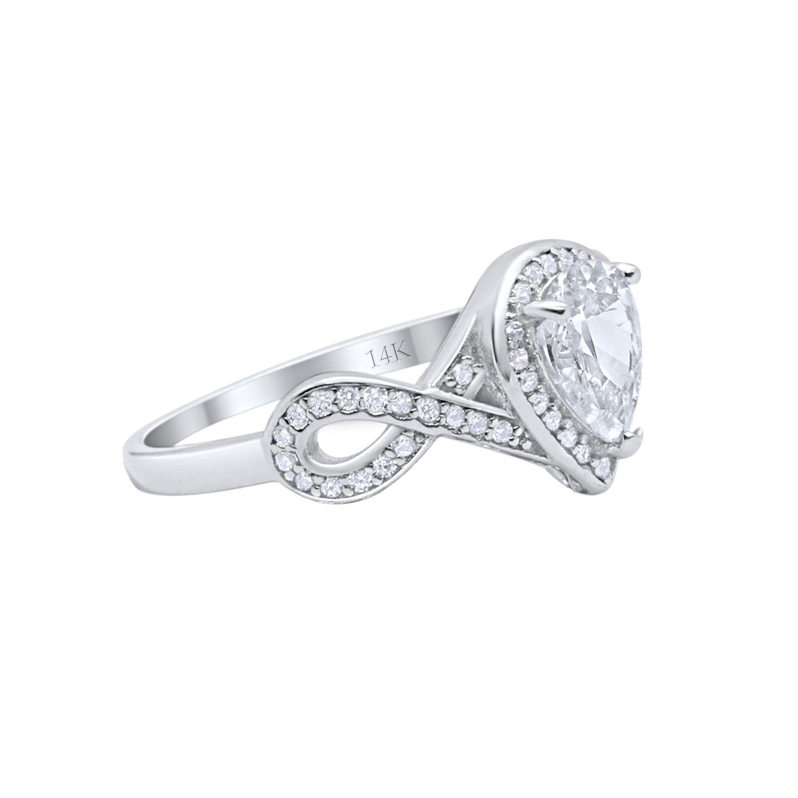 14K White Gold Teardrop Art Deco Wedding Ring Simulated Cubic Zirconia Size-7