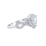 14K White Gold Teardrop Art Deco Wedding Ring Simulated Cubic Zirconia Size-7
