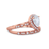 14K Rose Gold Pear Teardrop Bridal Set Ring Band Engagement Piece Simulated CZ Size-7