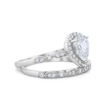 14K White Gold Pear Teardrop Bridal Set Ring Band Engagement Piece Simulated CZ Size-7
