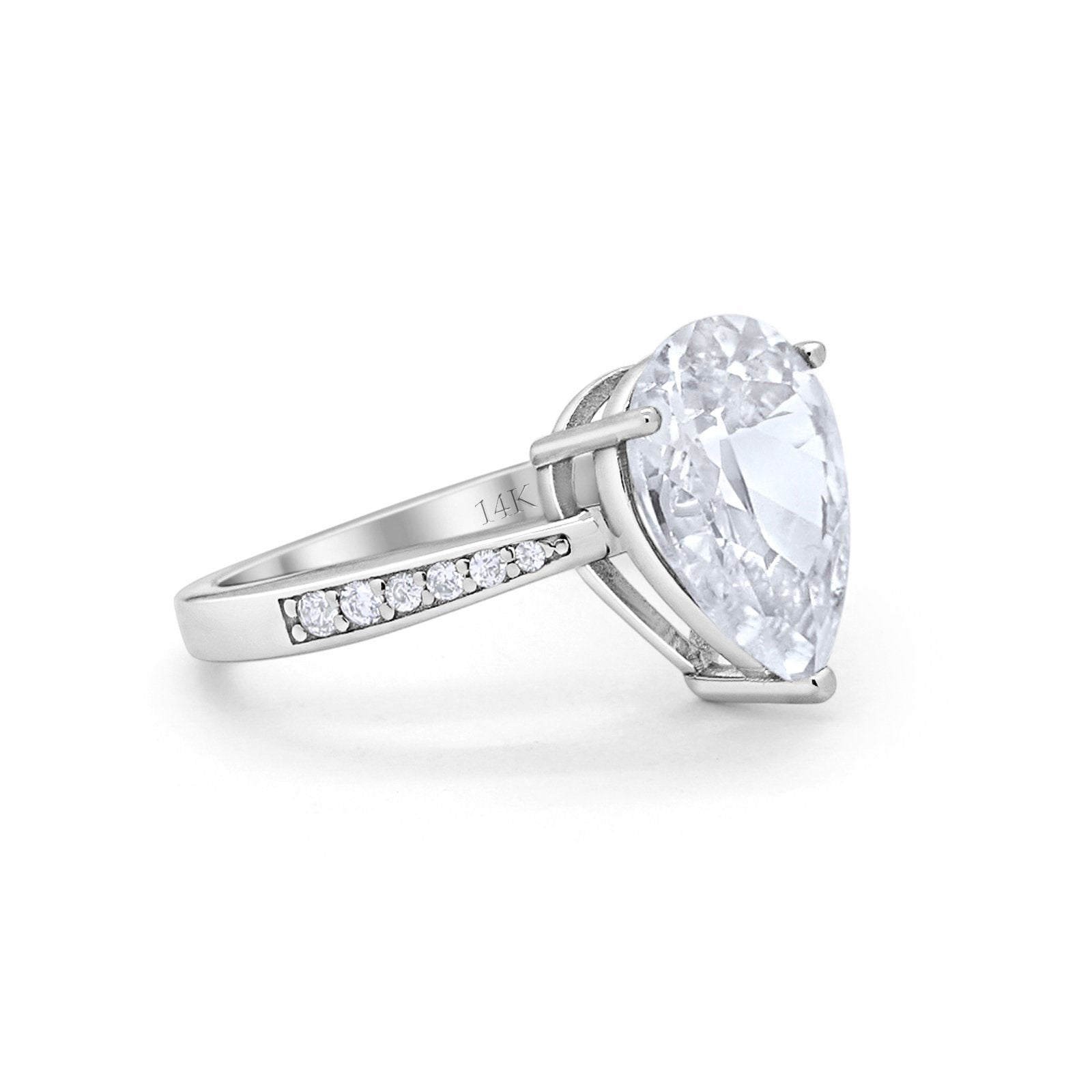 14K White Gold Teardrop Pear Bridal Wedding Engagement Ring Simulated CZ