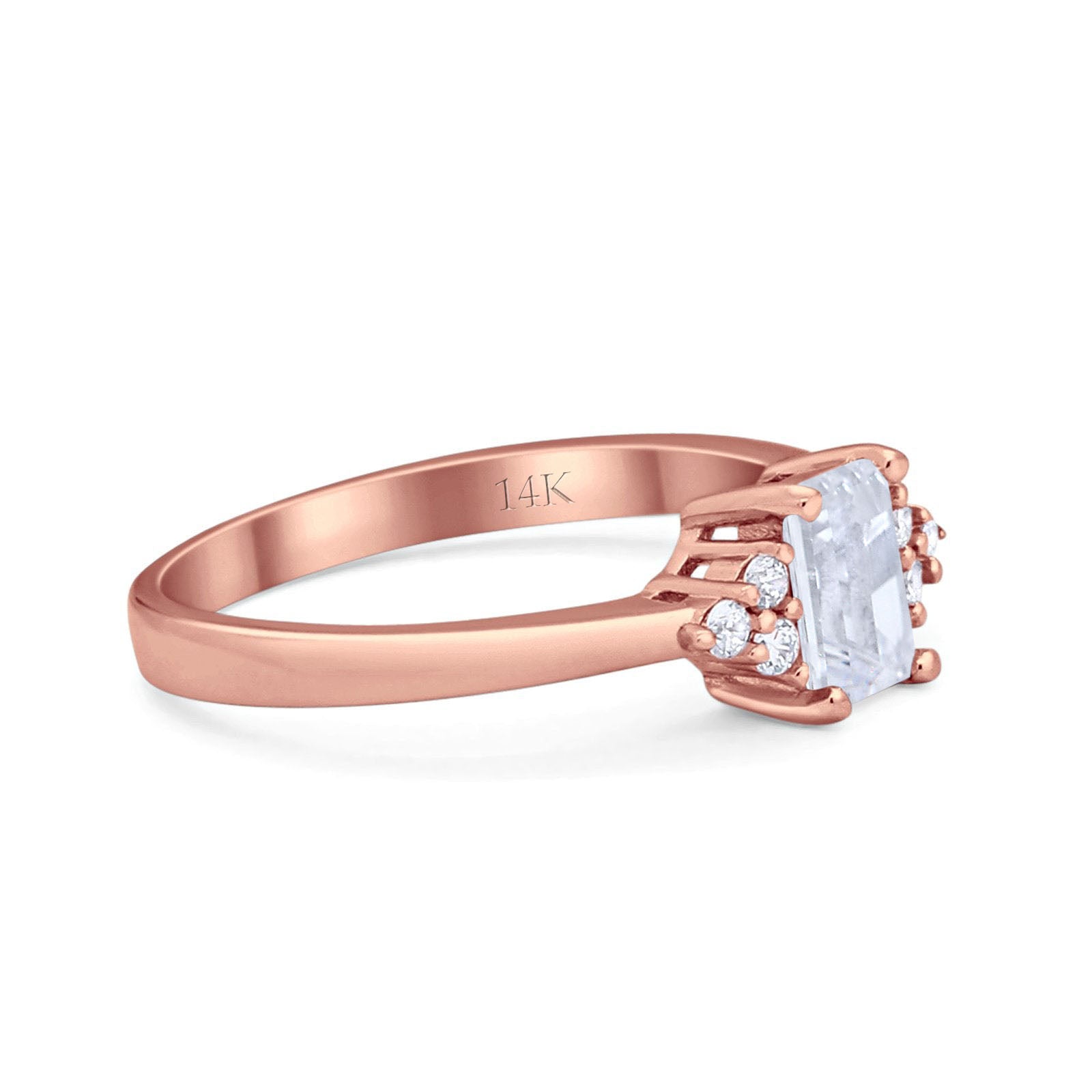 14K Rose Gold Radiant Cut Engagement Ring Simulated CZ Size-7