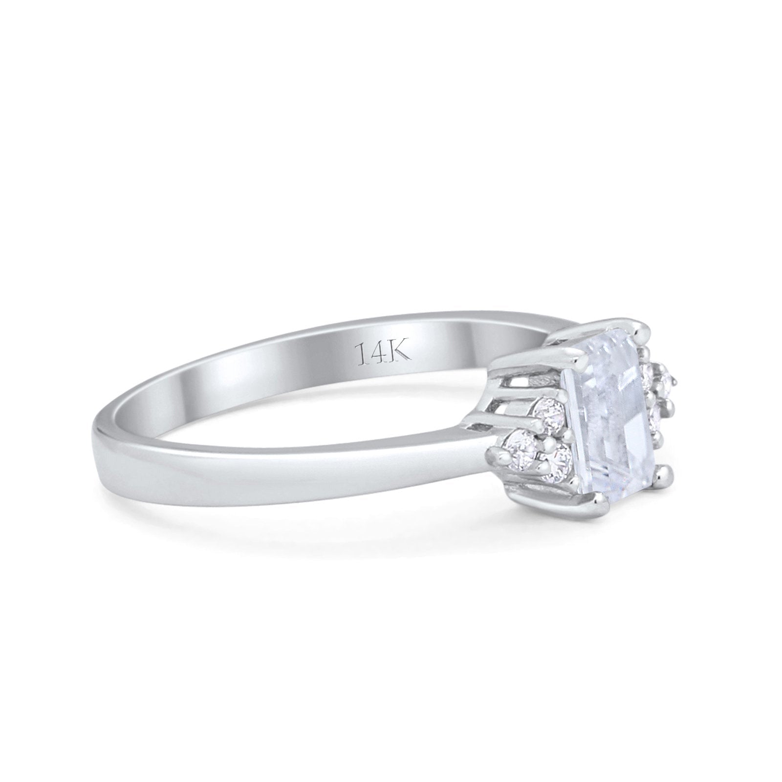 14K White Gold Radiant Cut Engagement Ring Simulated CZ Size-7