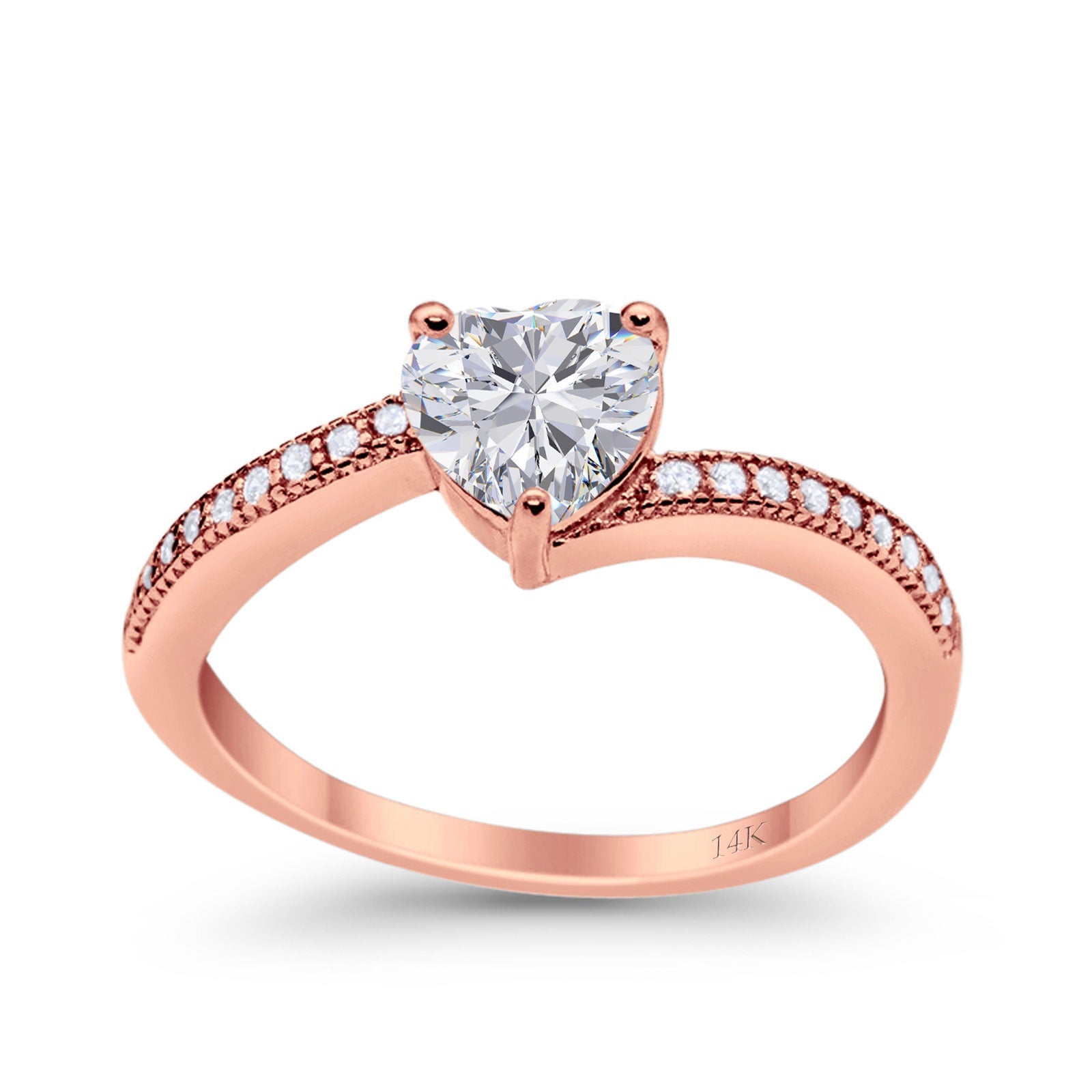 14K Rose Gold Heart Promise Ring Simulated Cubic Zirconia Size-7