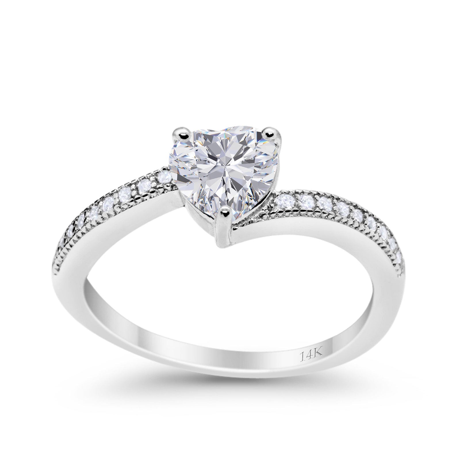 14K White Gold Heart Promise Ring Simulated Cubic Zirconia Size-7