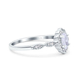 14K White Gold Halo Art Deco Oval Bridal Simulated CZ Wedding Engagement Ring Size-7