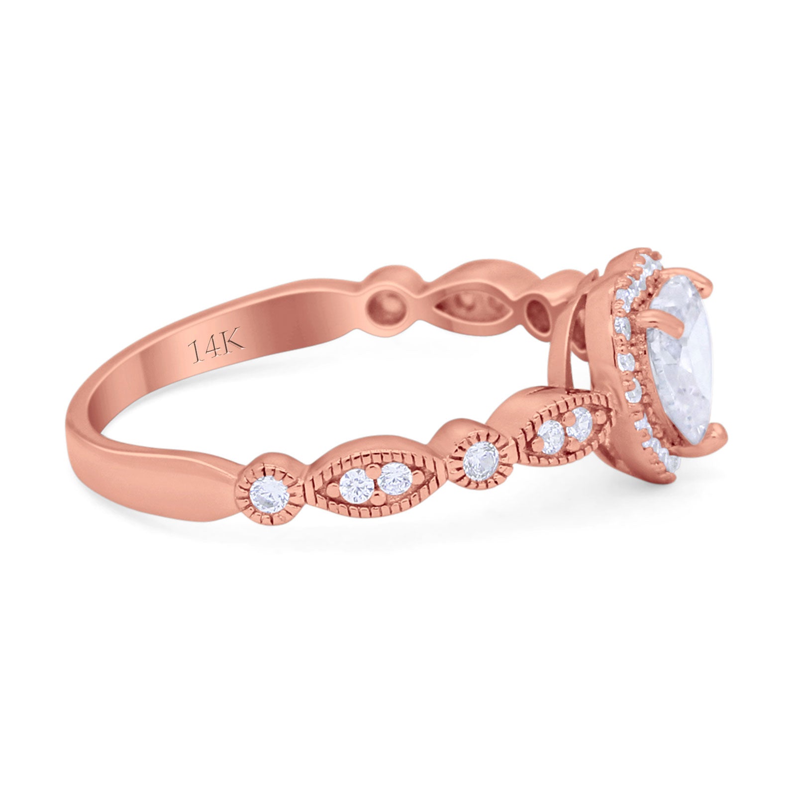 14K Rose Gold Art Deco Heart Promise Wedding Engagement Ring Simulated CZ Size-7