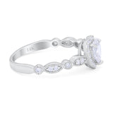 14K White Gold Art Deco Heart Promise Wedding Engagement Ring Simulated CZ Size-7