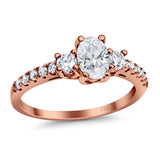 14K Rose Gold Oval Accent Wedding Ring Simulated Cubic Zirconia Size-7