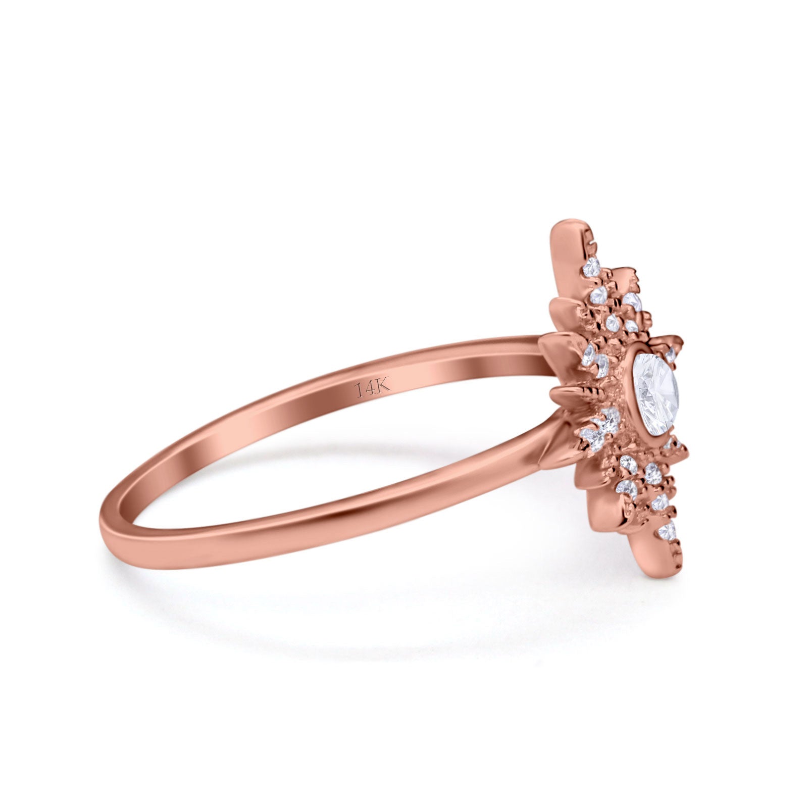14K Rose Gold Cluster Starburst Ring Round Bridal Simulated CZ Wedding Engagement Ring Size-7