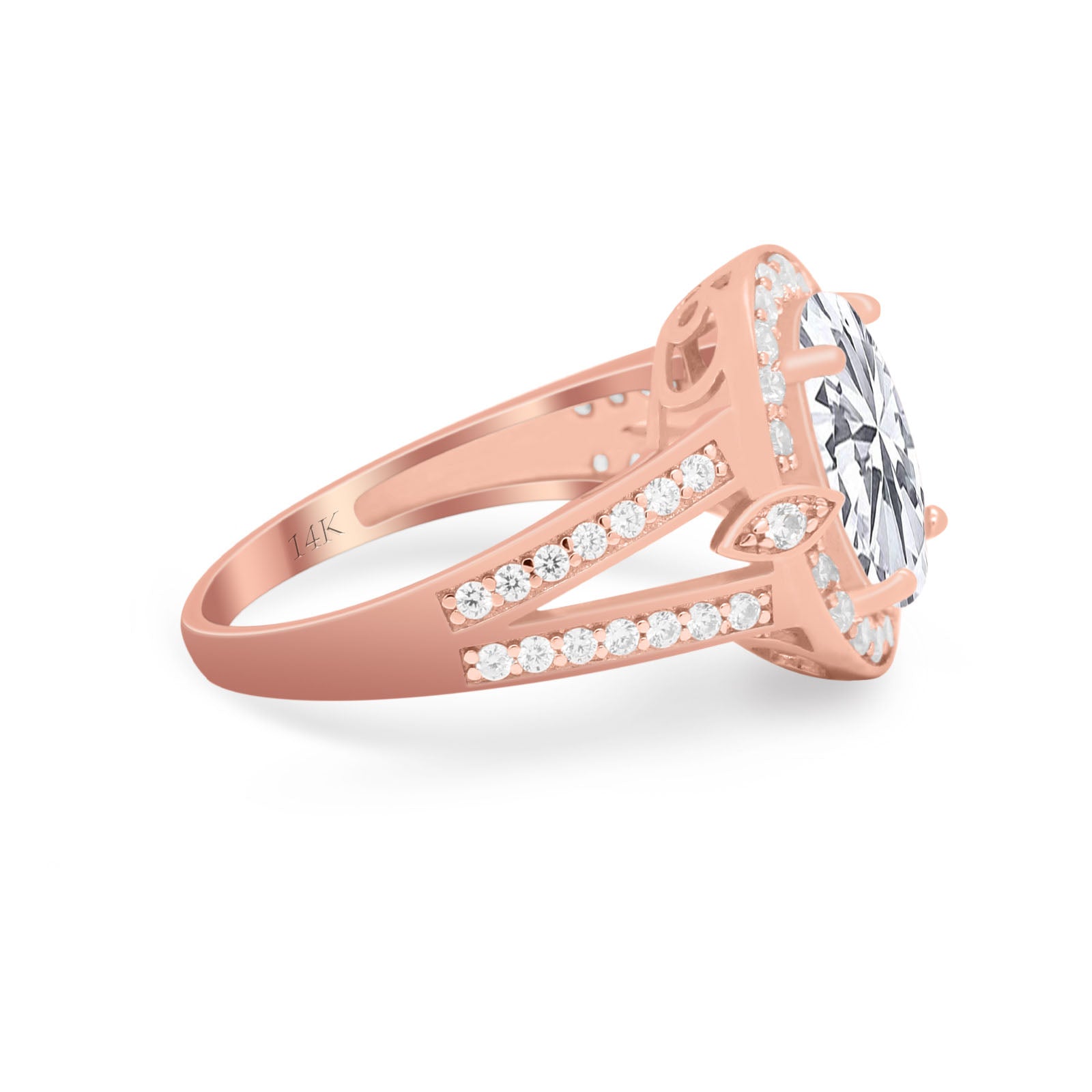 14K Rose Gold Oval Art Deco Split Shank Bridal Wedding Engagement Ring Simulated CZ Size-7