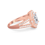 14K Rose Gold Oval Art Deco Split Shank Bridal Wedding Engagement Ring Simulated CZ Size-7