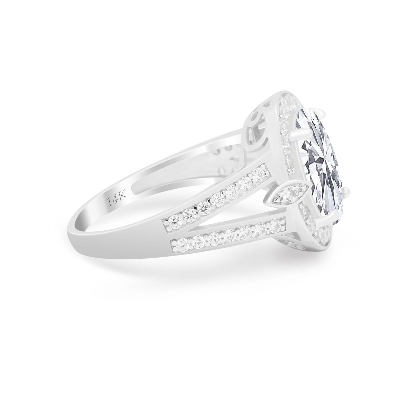 14K White Gold Oval Art Deco Split Shank Bridal Wedding Engagement Ring Simulated CZ Size-7