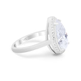 14K White Gold Halo Teardrop Pear Bridal Simulated CZ Wedding Engagement Ring
