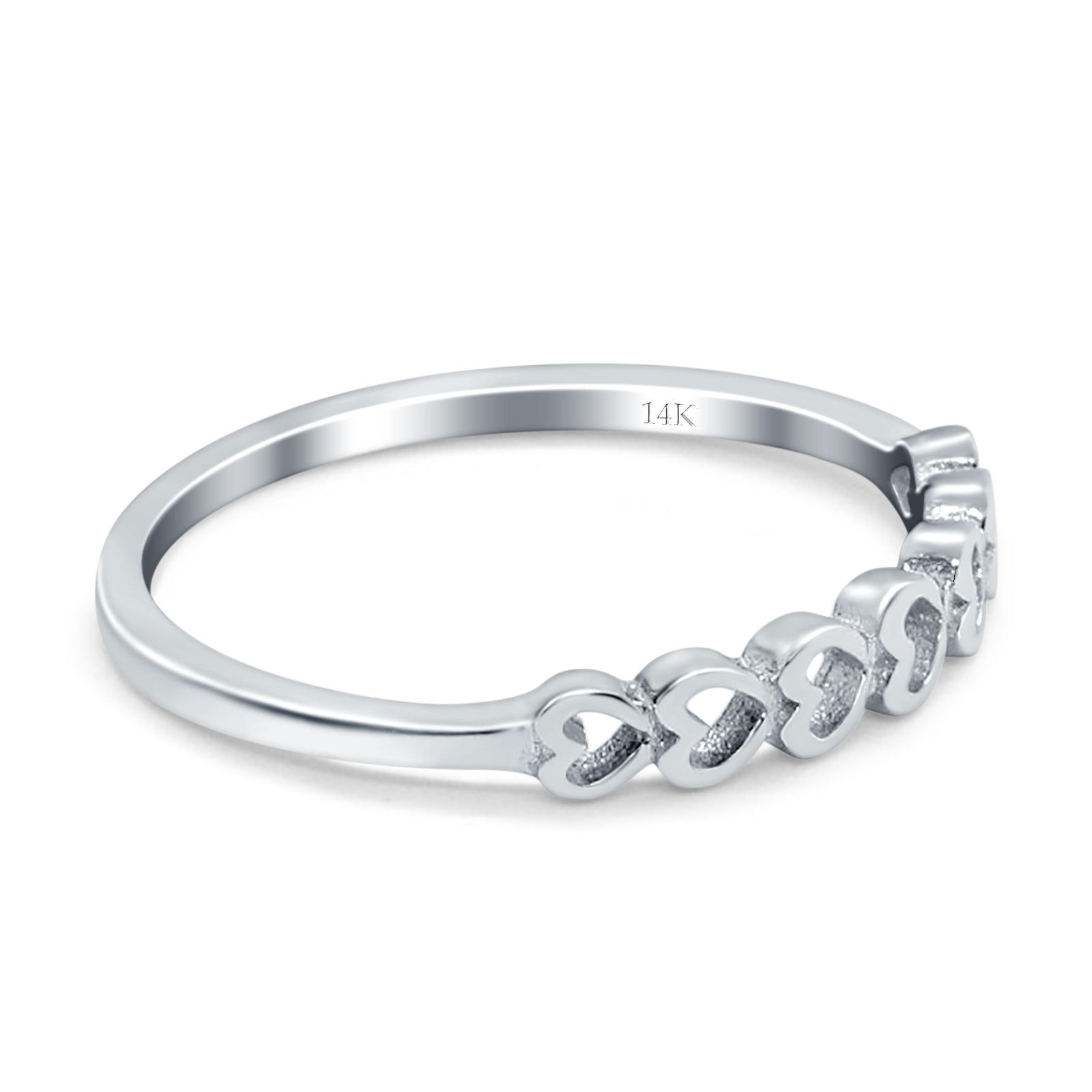 14K White Gold Hearts Band Simple Wedding Engagement Ring (3mm)