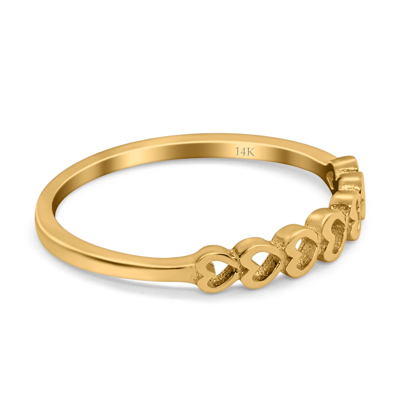 14K Yellow Gold Hearts Band Simple Wedding Engagement Ring (3mm)