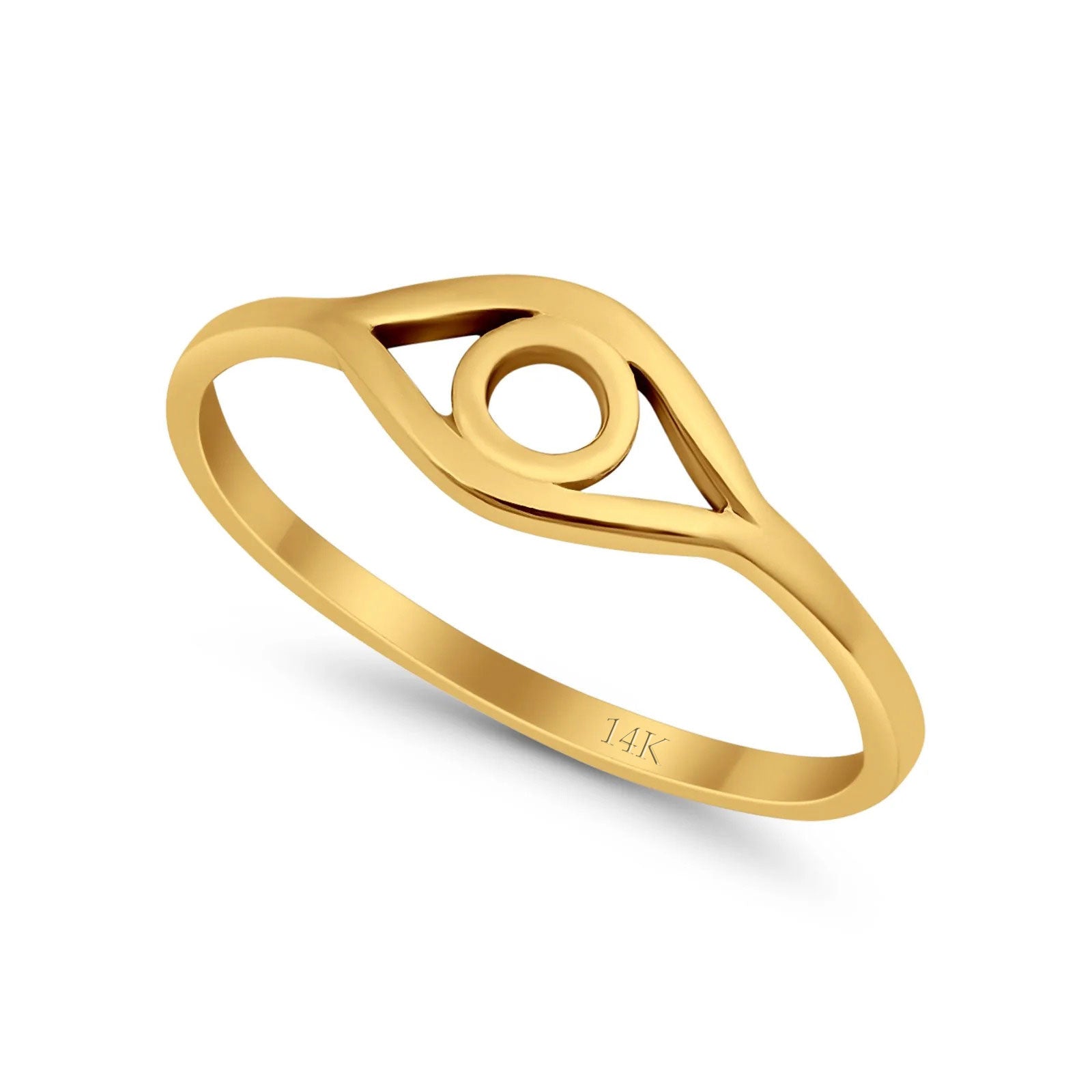 14K Yellow Gold Evil Eye Simple Wedding Engagement Ring (6mm)