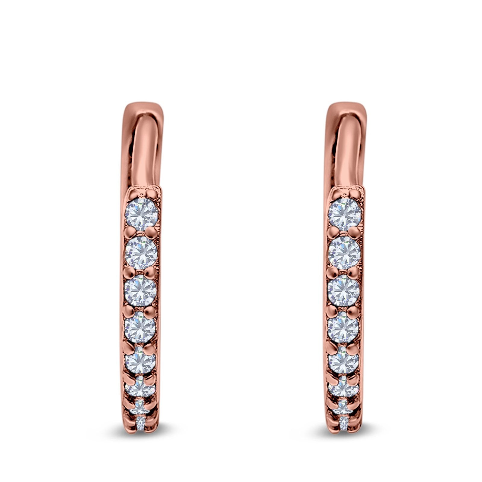 14K Rose Gold Half Eternity Hoop Earrings Round Simulated Cubic Zirconia (16mm)