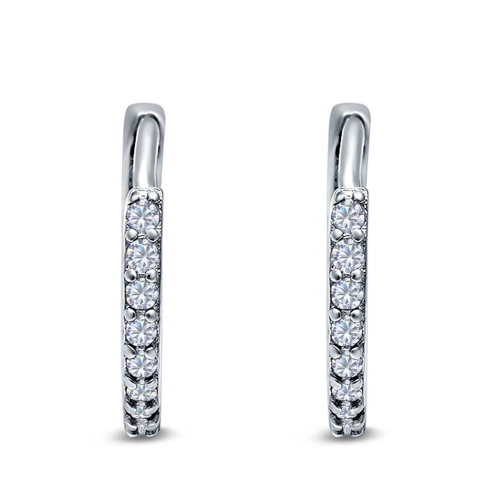 14K White Gold Half Eternity Hoop Earrings Round Simulated Cubic Zirconia (16mm)