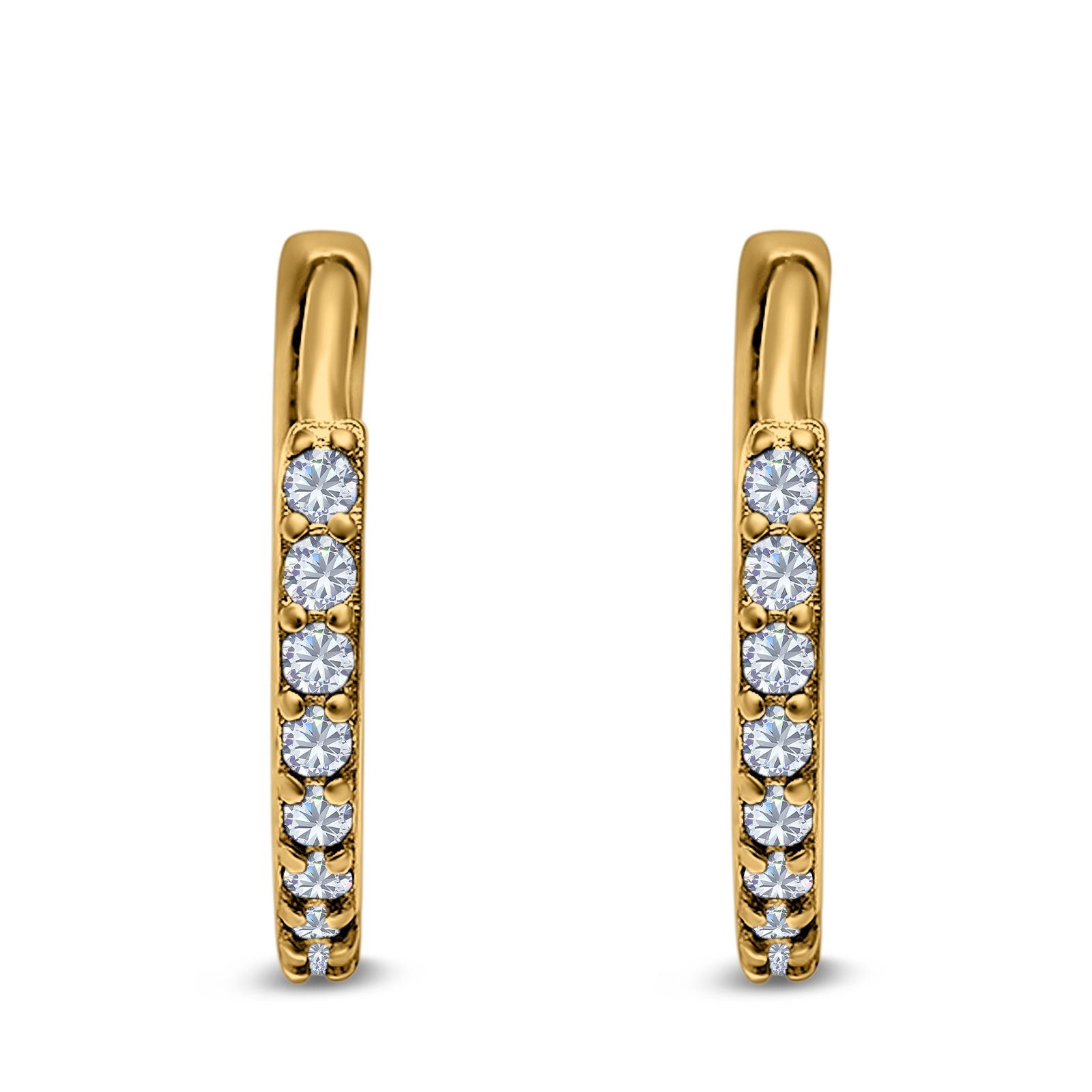 14K Yellow Gold Half Eternity Hoop Earrings Round Simulated Cubic Zirconia (16mm)
