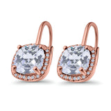14K Rose Gold Cushion Halo Leverback Earrings Round Cubic Zirconia