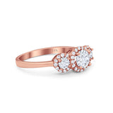 14K Rose Gold Round Three Stone Bridal Simulated CZ Wedding Engagement Ring Size-7