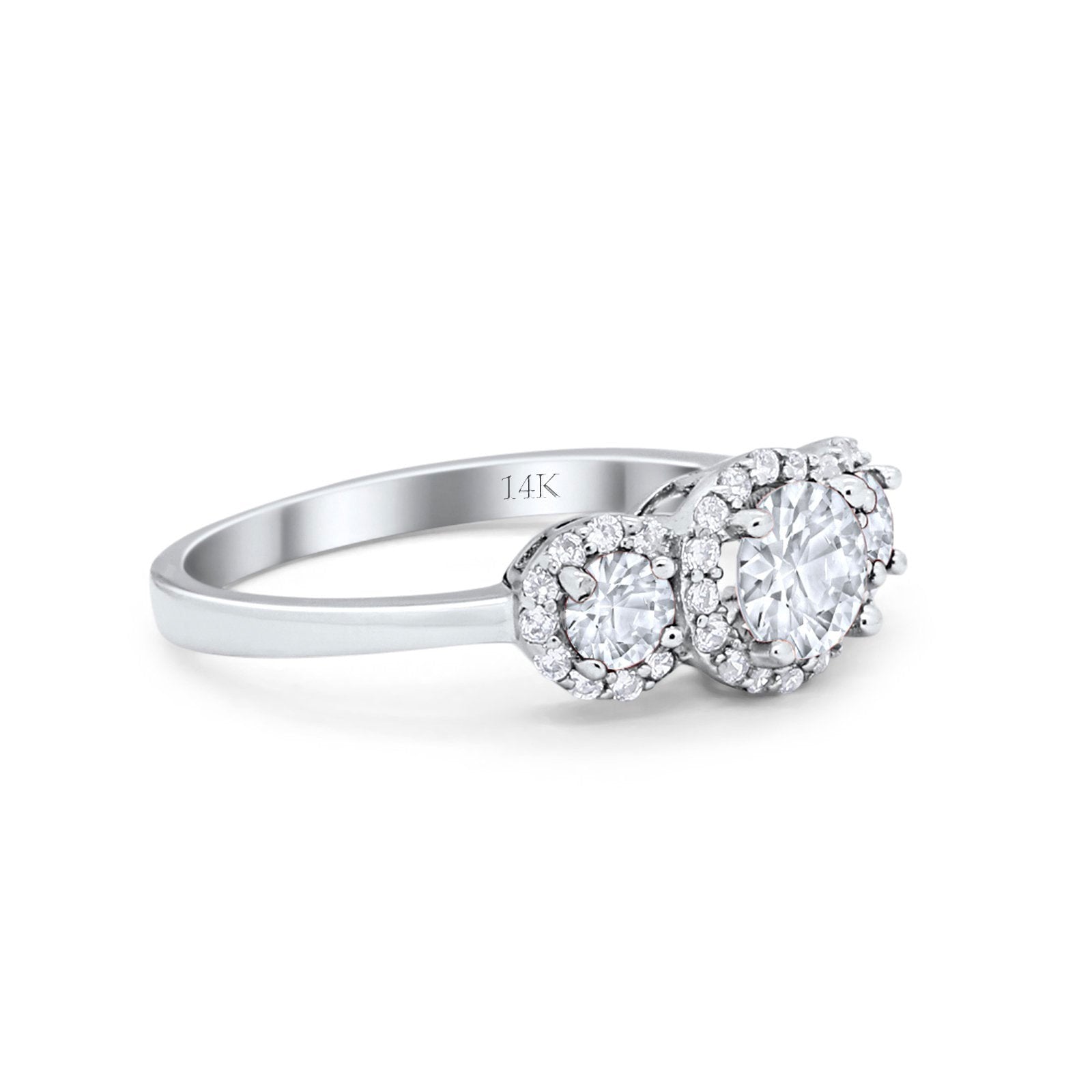 14K White Gold Round Three Stone Bridal Simulated CZ Wedding Engagement Ring Size-7