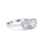 14K White Gold Round Three Stone Bridal Simulated CZ Wedding Engagement Ring Size-7
