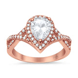 14K Rose Gold Teardrop Wedding Promise Ring Infinity Round Simulated CZ