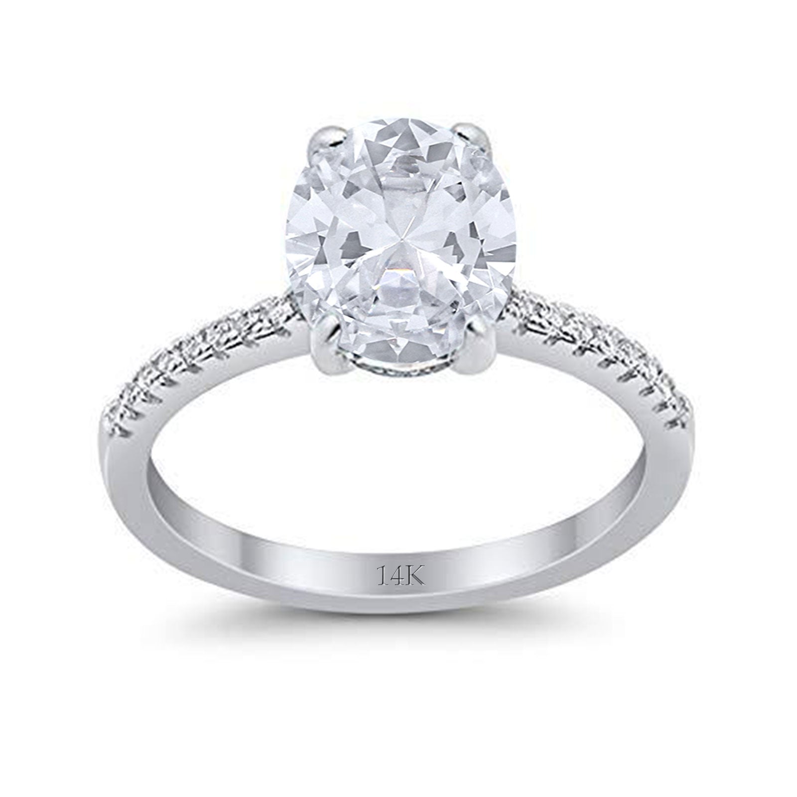 14K White Gold Halo Oval Split Shank Wedding Ring Simulated Cubic Zirconia Size-7