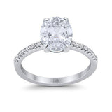 14K White Gold Halo Oval Split Shank Wedding Ring Simulated Cubic Zirconia Size-7