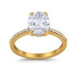 14K Yellow Gold Halo Oval Split Shank Wedding Ring Simulated Cubic Zirconia Size-7